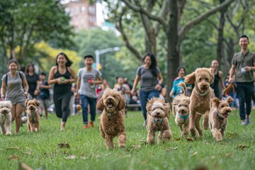 Diverse Doodle Dog Owners Enjoying International Doodle Dog Day in Urban Park