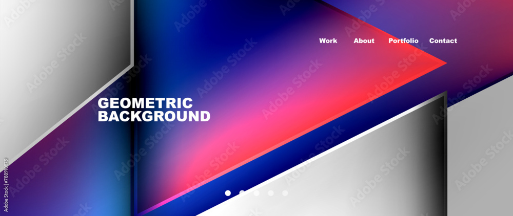 Poster A rectangular geometric background with red, blue, and white arrows. This computer gadget display device features electric blue, magenta, and multimedia signage