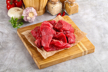 Sliced raw beef meat for cooking