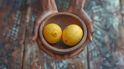 Nurturing Hands in Community Care: A Gentle Embrace of Lemons in a Wooden Bowl