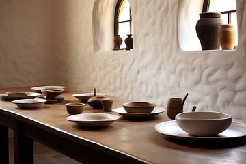 Serene Monastery Minimalism: Plain Ceramicware & Monastic Quality Dining Room Ideas