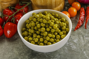 Sweet canned young green peas