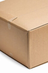 close up of a cardboard box on white background