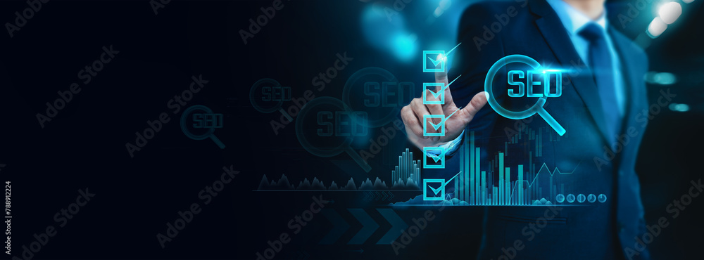 Poster businessman check - optimizing online business evaluations through virtual interfaces and communicat