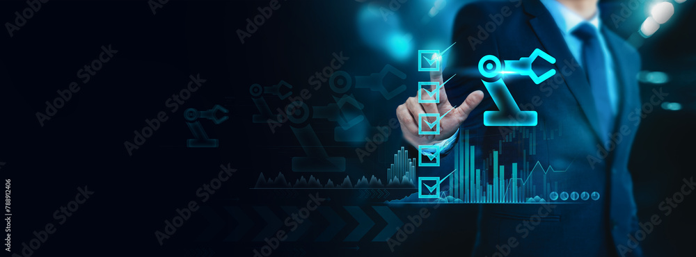 Poster businessman check utilizing machine learning, automated online evaluation of businesses on a virtual