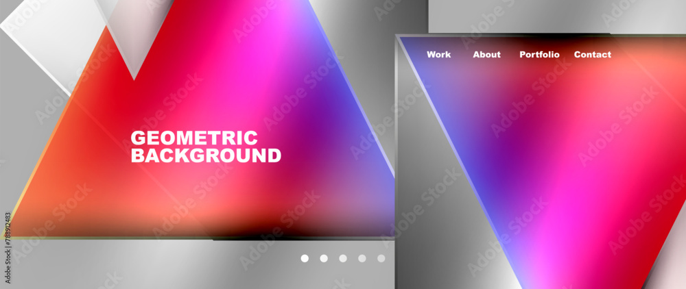 Poster A violet geometric background with colorful triangles on a gray backdrop. The design features shades of purple, magenta, and violet creating a vibrant display resembling a gadget or electronic device