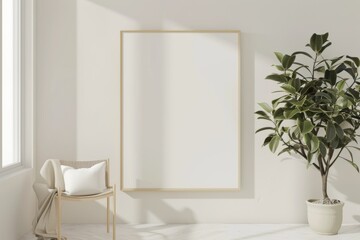 Scandinavian style living room with poster mockup created with generative ai