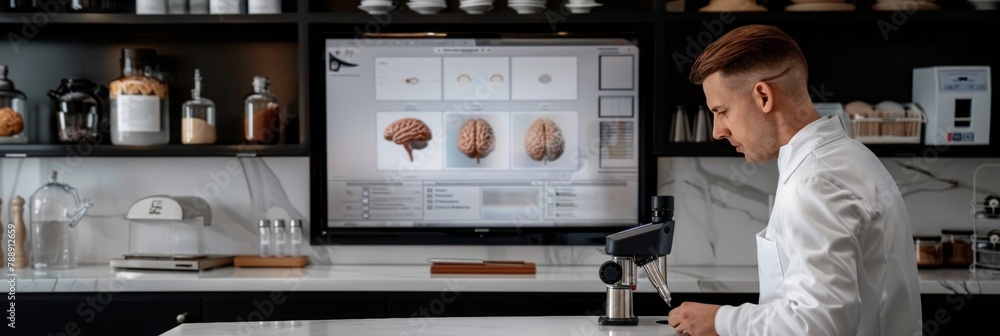 Aufkleber Young Male Scientist Analyzing Brain Scans in Modern Laboratory Setting