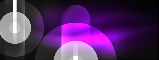A violet petalshaped light shining in a perfect circle on a black background, creating a symmetrical and mesmerizing entertainment display with hints of magenta and electric blue