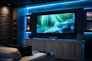 Luna White Entertainment Units and Polar Icecap Paintings: Inspiring Northern Lights Media Room Designs - obrazy, fototapety, plakaty
