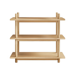 Wooden shelves on a white background with free space for storing furniture design.