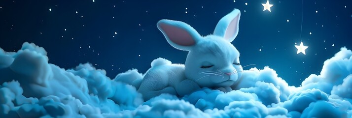 Rabbit Character Sleeping in a Night Clouds