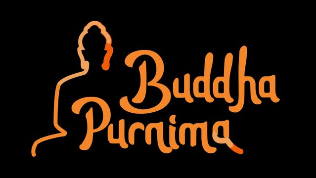 Buddha Purnima Animation Text Handwriting with alpha channel. 4K footage video for greeting card use budda illustration