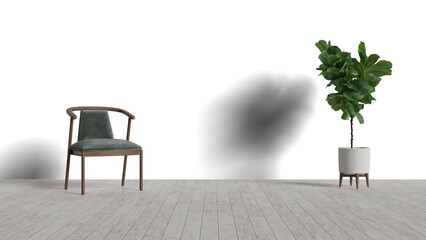a chair and a plant in a room