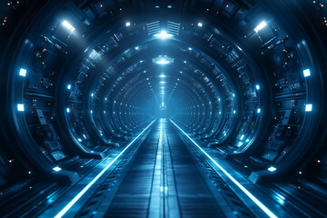 Three-dimensional future sci-fi technological sense display space background. showcase interior design. Regular extension of the passage corridor.