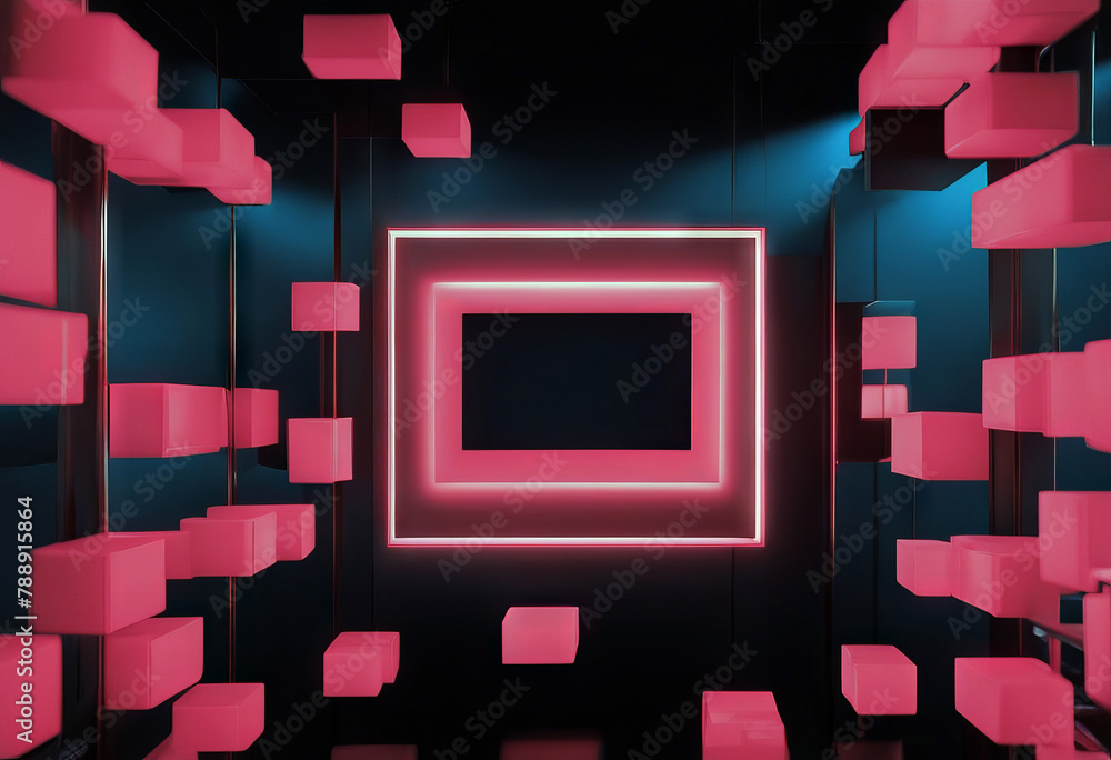 Poster middle space copy empty rendering illustration 3d element overlay moving light pink blue background 