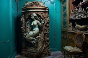 Mermaid Figurehead & Shipwrecked Cabinet Undersea Bathroom Theme - obrazy, fototapety, plakaty