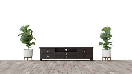a tv stand with a plant in a pot
