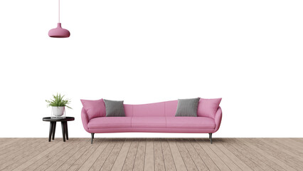 a pink couch sitting on top of a wooden floor