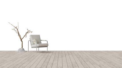 a chair and a tree in a room