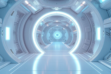 Three-dimensional future sci-fi technology sense space capsule blue display space background.