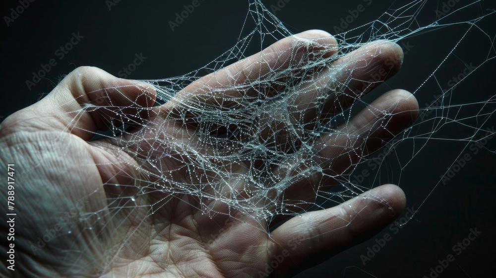 Poster the s on the back of a hand resembling a delicate web signifying the interconnectedness of all livin