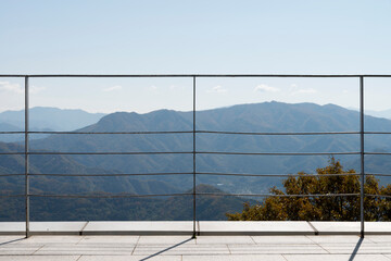 Fototapeta premium View of the guardrail on the top of the mountain