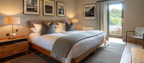Contemporary double bedroom featuring hardwood furnishings.
