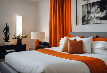 pillow orange lamp fall modern bed design house interior decor home elegant wall scandinavian flat comfortable decoration white