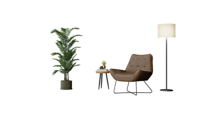 a chair and a table with a plant in it