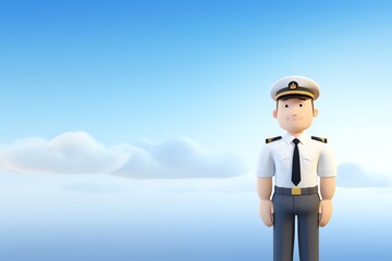 Pilot, Pilot in navy uniform, dawn sky horizon, 2D cartoon flat design