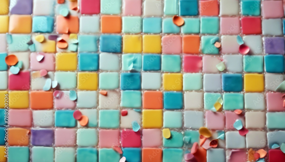 Poster mosaic shape tile pattern confetti vivid geometric size various colour random colorful pastel colour