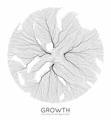Vector generative branch growth pattern round texture lichen like organic structure with veins monoc