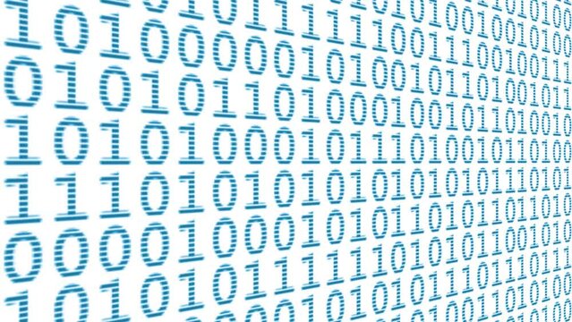 Loop digital computer binary numbers animation isolated on white background.