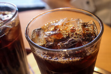 close up shot of glass of iced coffee 