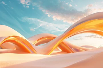 Poster 3D render pastel landscape desert with geometric shapes © CHAYAPORN