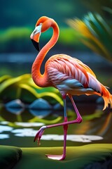 Obraz premium One Flamingo in cartoon style