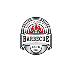 Vintage BBQ Grill, Barbecue stamp logo design 3