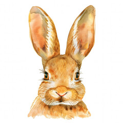 Watercolor realistic rabbit, hare face on a white background. Print for postcard, mug, baseball cap, notepad, notebook