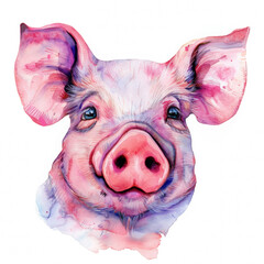 Watercolor realistic pig face on a white background. Print for postcard, mug, baseball cap, notepad, notebook