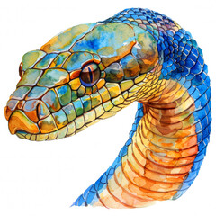 Watercolor realistic snake, boa face on a white background. Print for postcard, mug, baseball cap, notepad, notebook