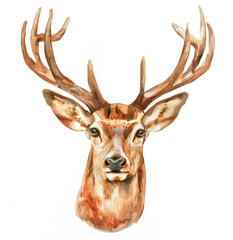 Watercolor realistic deer face on a white background. Print for postcard, mug, baseball cap, notepad, notebook