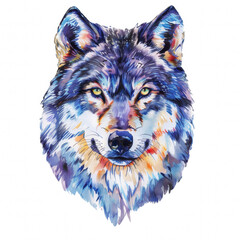 Watercolor realistic wolf face on a white background. Print for postcard, mug, baseball cap, notepad, notebook
