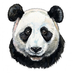Watercolor realistic panda face on a white background. Print for postcard, mug, baseball cap, notepad, notebook