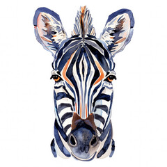 Watercolor realistic zebra face on a white background. Print for postcard, mug, baseball cap, notepad, notebook