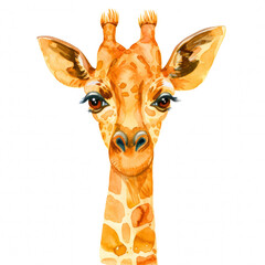 Watercolor realistic giraffe face on a white background. Print for postcard, mug, baseball cap, notepad, notebook