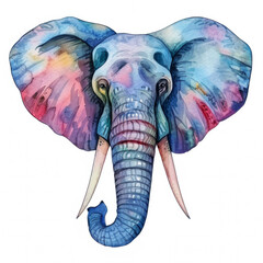 Watercolor realistic elephant face on a white background. Print for postcard, mug, baseball cap, notepad, notebook