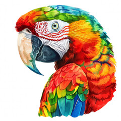Watercolor realistic macaw parrot face on a white background. Print for postcard, mug, baseball cap, notepad, notebook