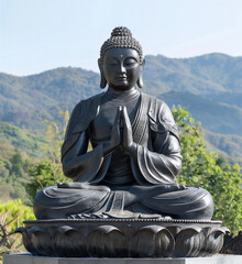 Fototapeta premium Buddha statue praying in temple