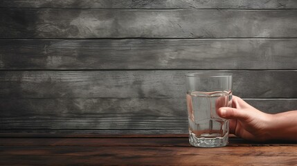 Gentle hands clasping an Old Fashioned glass, set against a textured rustic surface, inviting space for your text. - obrazy, fototapety, plakaty